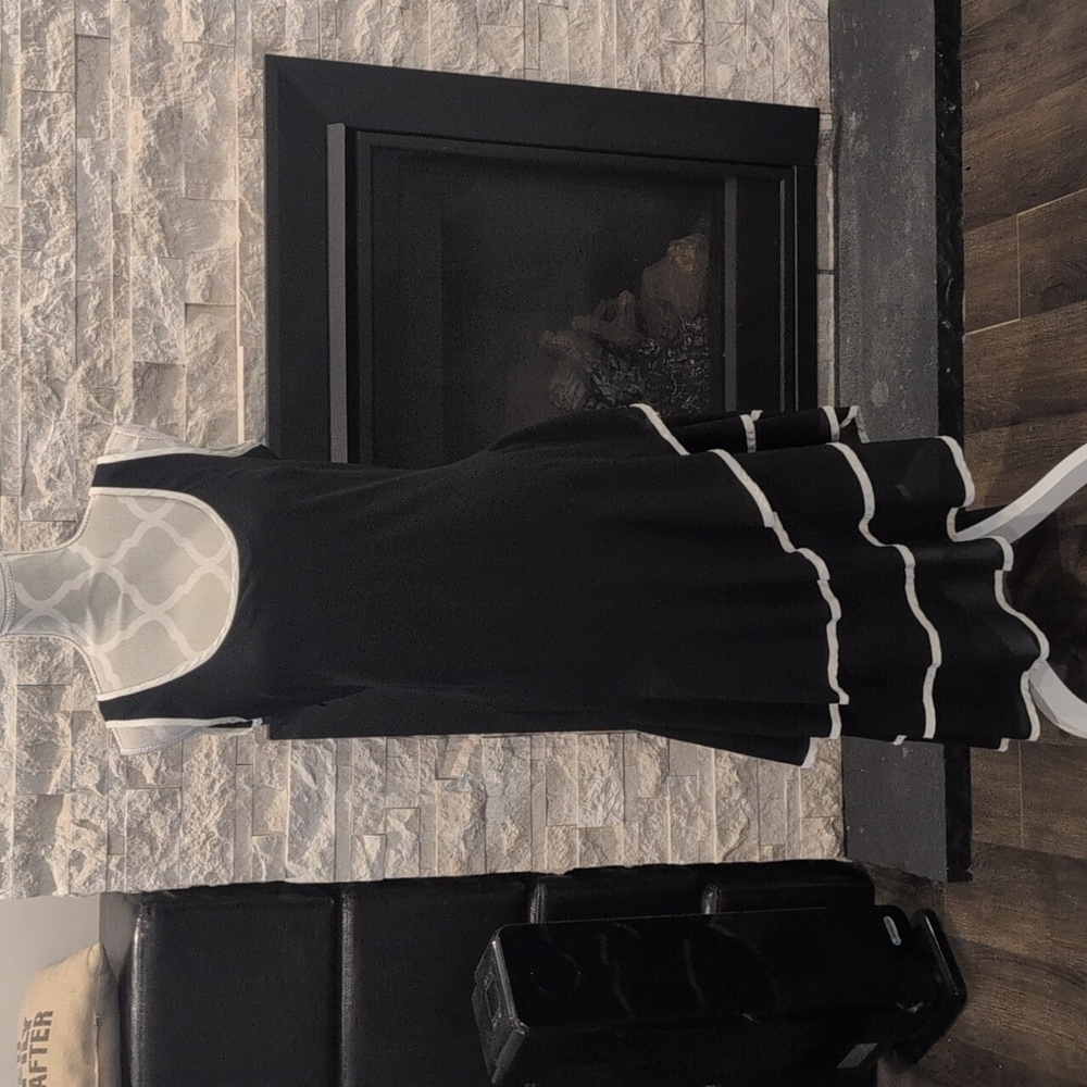 Citrine Sleeveless Black With White Trim With Layered Ruffled Salsa Style Dress